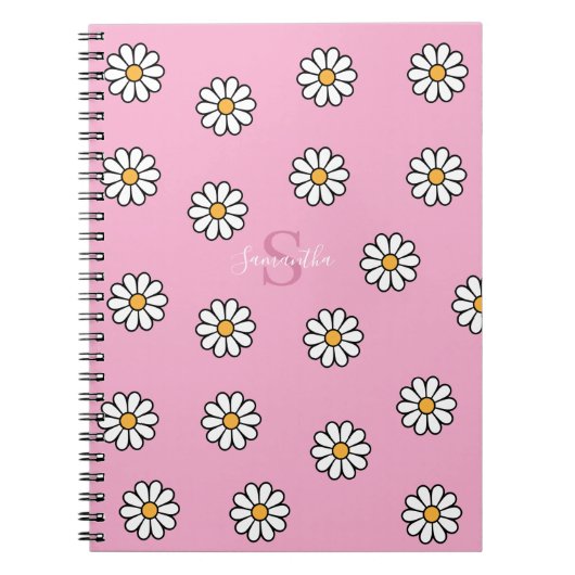 Gepersonaliseerde Schattigee girly witte daisy flo Notitieboek (Voorkant)