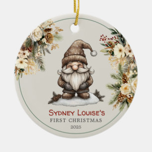 Gepersonaliseerde Schattigee Gnome Baby's eerste k Keramisch Ornament