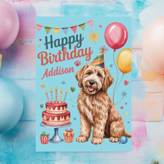Gepersonaliseerde Schattigee Goldendoodle Verjaard Kaart
