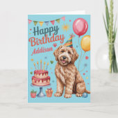 Gepersonaliseerde Schattigee Goldendoodle Verjaard Kaart (Voorkant)