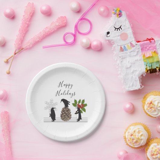 Gepersonaliseerde Schattigee Grappige Pinguïns Ker Papieren Bordje (Feest)
