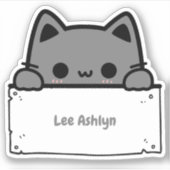 Gepersonaliseerde Schattigee Grey Cat Naam Label D (Voorkant)