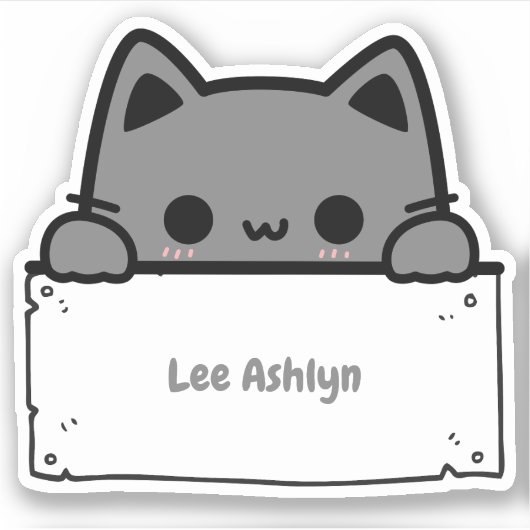 Gepersonaliseerde Schattigee Grey Cat Naam Label D (Voorkant)
