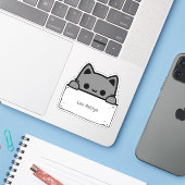 Gepersonaliseerde Schattigee Grey Cat Naam Label D (Laptop met iPhone)