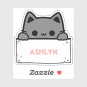 Gepersonaliseerde Schattigee Grijze Kattennaam Sticker (Vel)