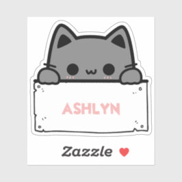 Gepersonaliseerde Schattigee Grijze Kattennaam Sticker