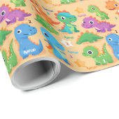 Gepersonaliseerde Schattigee grillige dinosaurus V Cadeaupapier (Rol Hoek)