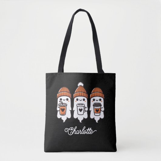 Gepersonaliseerde Schattigee Halloween Ghosts Zwar Tote Bag (Voorkant)
