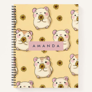 Gepersonaliseerde Schattigee Hamster & Geel Bloemp Notitieboek