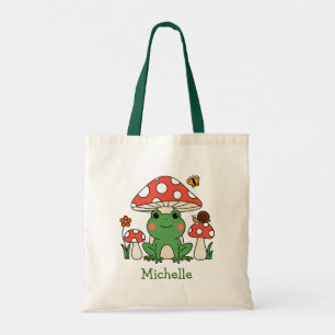 Gepersonaliseerde Schattigee Happy Green Frog en p Tote Bag