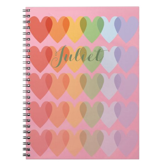 gepersonaliseerde Schattigee harten regenboog Notitieboek (Voorkant)