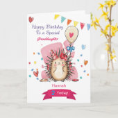 Gepersonaliseerde Schattigee Hedgehog Verjaardag K Kaart (Gele Bloem)