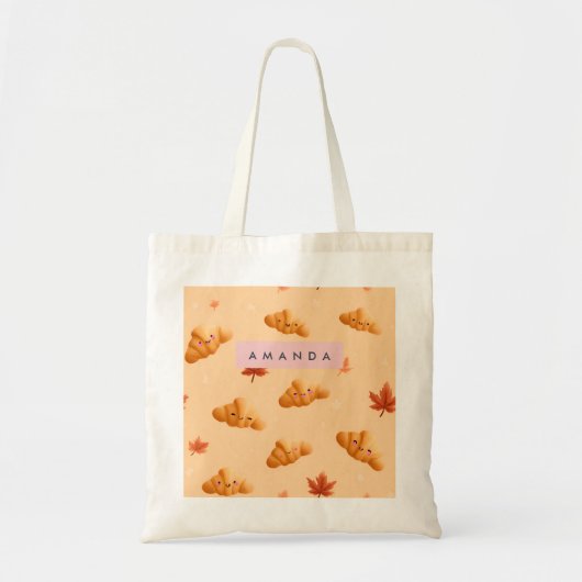 Gepersonaliseerde Schattigee Herfst Croissant Café Tote Bag (Voorkant)