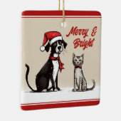 Gepersonaliseerde Schattigee Hond- en Kattenkerst Keramisch Ornament (Rechts)
