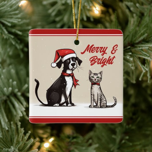 Gepersonaliseerde Schattigee Hond- en Kattenkerst Keramisch Ornament (Boom)