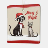 Gepersonaliseerde Schattigee Hond- en Kattenkerst Keramisch Ornament (Links)