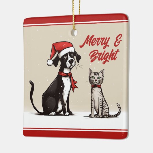 Gepersonaliseerde Schattigee Hond- en Kattenkerst Keramisch Ornament (Links)