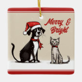 Gepersonaliseerde Schattigee Hond- en Kattenkerst Keramisch Ornament (Voorkant)