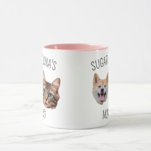 Gepersonaliseerde Schattigee Hondenkat Gezicht Mok (Midden)