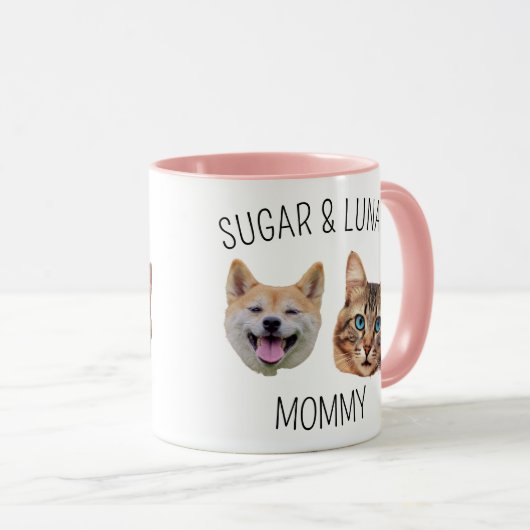 Gepersonaliseerde Schattigee Hondenkat Gezicht Mok (Voorkant rechts)