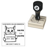 Gepersonaliseerde Schattigee kat Bewaar de DateWoo Rubberstempel (Gestempeld)