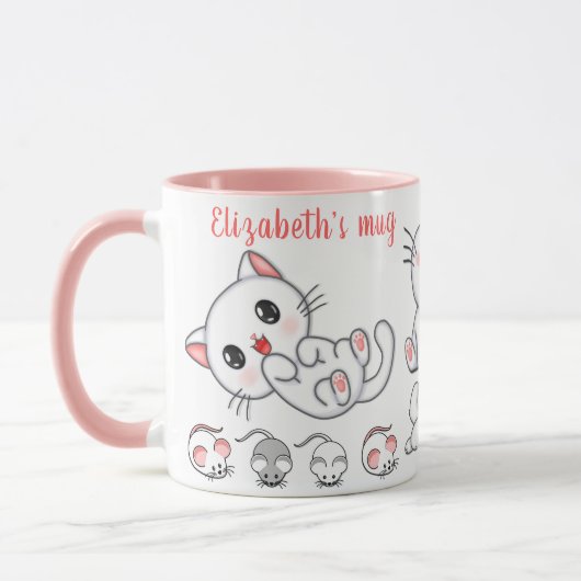 Gepersonaliseerde Schattigee Kat en Muis Kinderen Mok (Links)
