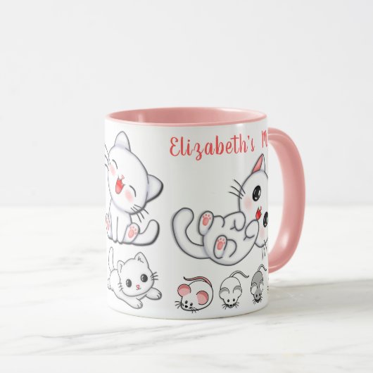 Gepersonaliseerde Schattigee Kat en Muis Kinderen Mok (Voorkant rechts)