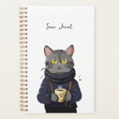 Gepersonaliseerde Schattigee Kat Gezellige Koffie  Planner (Voorkant)