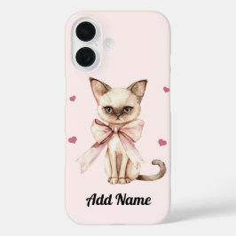 Gepersonaliseerde Schattigee Kat met Roze Bow iPho iPhone 16 Hoesje