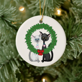 Gepersonaliseerde Schattigee katten eerste kerst O Keramisch Ornament