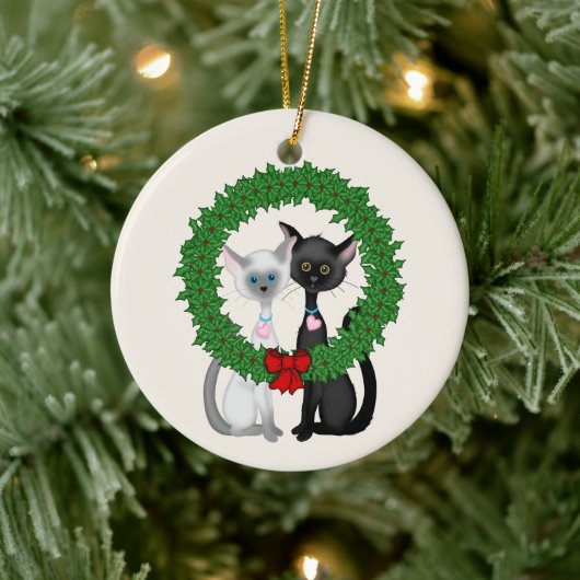 Gepersonaliseerde Schattigee katten eerste kerst O Keramisch Ornament (Boom)