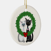 Gepersonaliseerde Schattigee katten eerste kerst O Keramisch Ornament (Rechts)
