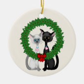 Gepersonaliseerde Schattigee katten eerste kerst O Keramisch Ornament (Voorkant)
