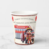 Gepersonaliseerde Schattigee Kawaii Boy Brandweerm Papieren Bekers (Voorkant)