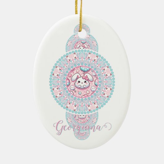 Gepersonaliseerde Schattigee Kawaii Bunny Ornament (Achterkant)