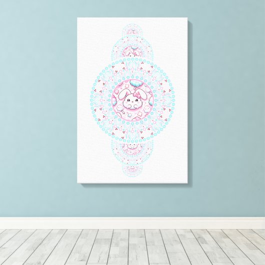 Gepersonaliseerde Schattigee Kawaii Bunny Ornament Canvas Afdruk (Insitu (Houten vloer))
