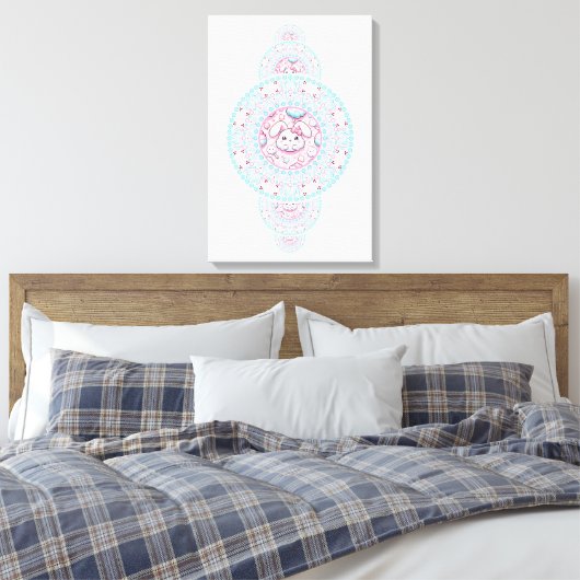 Gepersonaliseerde Schattigee Kawaii Bunny Ornament Canvas Afdruk (Insitu (Slaapkamer))