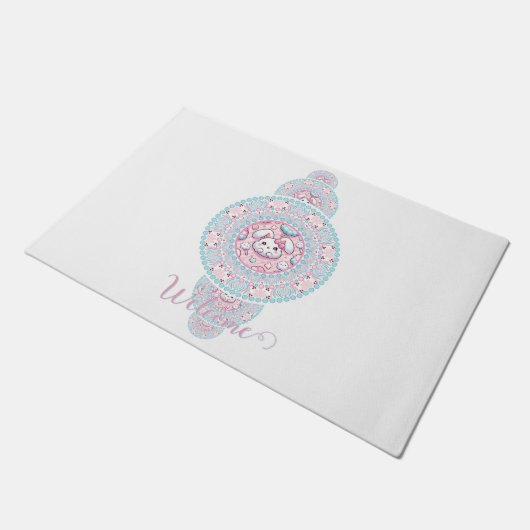 Gepersonaliseerde Schattigee Kawaii Bunny Ornament Deurmat (Schuin)