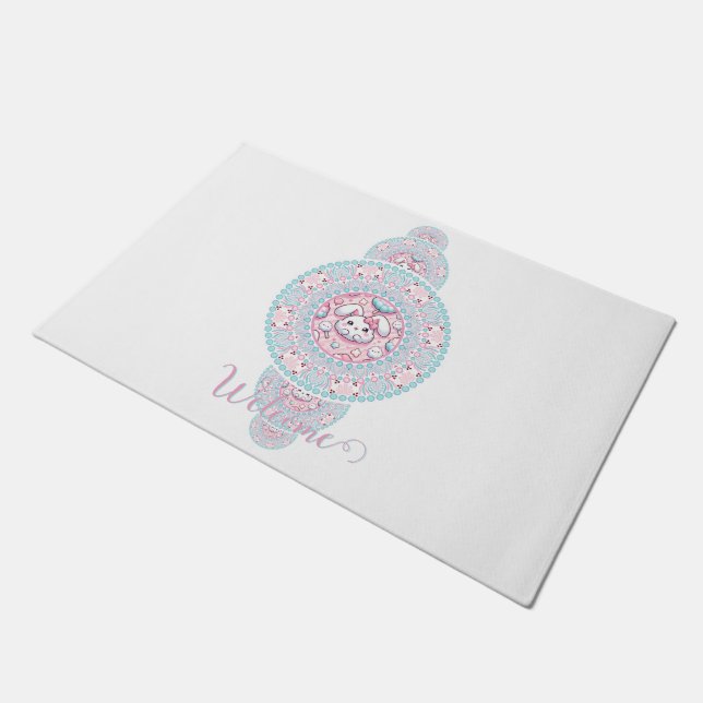 Gepersonaliseerde Schattigee Kawaii Bunny Ornament Deurmat (Schuin)