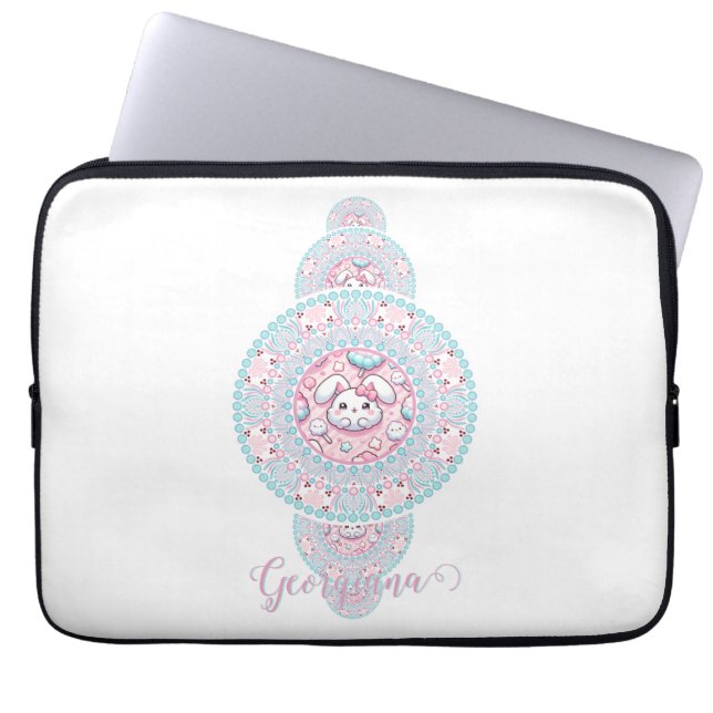 Gepersonaliseerde Schattigee Kawaii Bunny Ornament Laptop Sleeve (Voorkant)