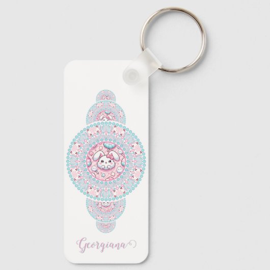 Gepersonaliseerde Schattigee Kawaii Bunny Ornament Sleutelhanger (Achterkant)