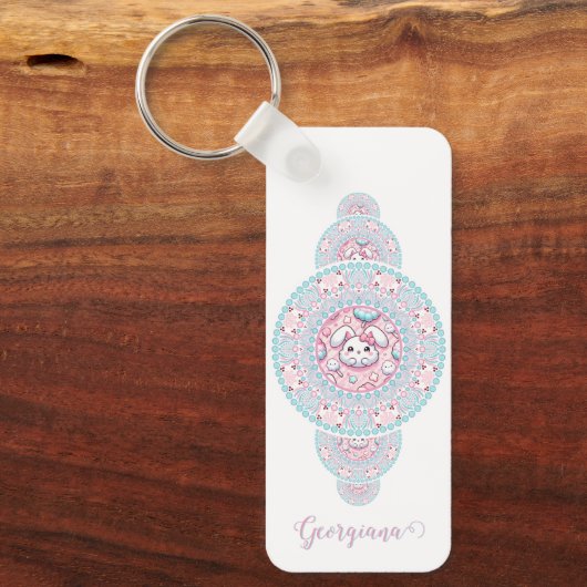 Gepersonaliseerde Schattigee Kawaii Bunny Ornament Sleutelhanger (Voorkant)