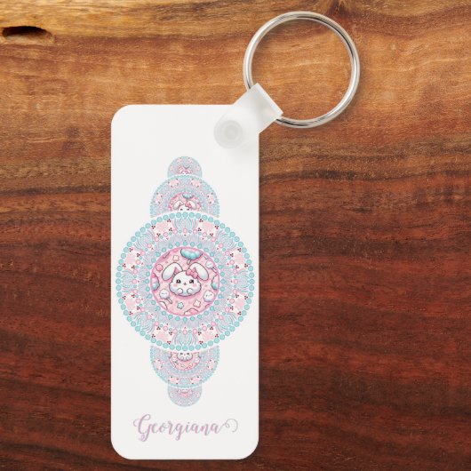 Gepersonaliseerde Schattigee Kawaii Bunny Ornament Sleutelhanger (Achterkant)