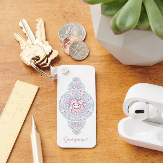 Gepersonaliseerde Schattigee Kawaii Bunny Ornament Sleutelhanger (Bureau)