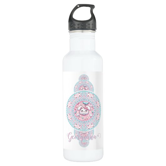 Gepersonaliseerde Schattigee Kawaii Bunny Ornament Waterfles (Voorkant)