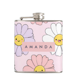 Gepersonaliseerde Schattigee Kawaii Pastel Daisy F Heupfles