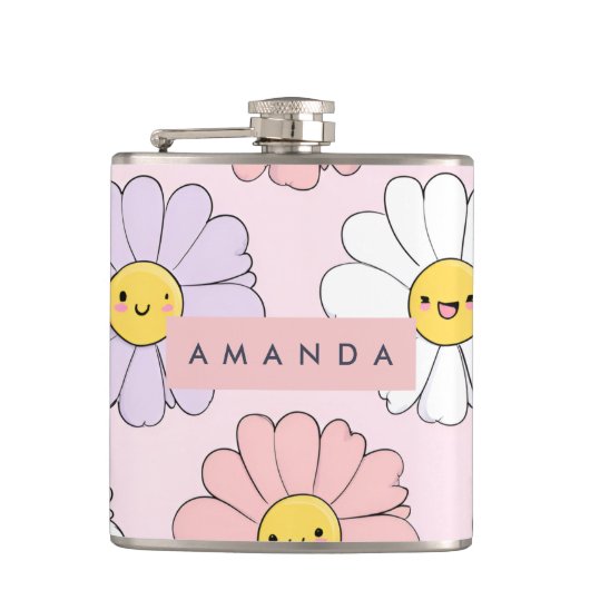 Gepersonaliseerde Schattigee Kawaii Pastel Daisy F Heupfles (Voorkant)