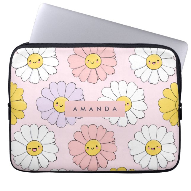 Gepersonaliseerde Schattigee Kawaii Pastel Daisy F Laptop Sleeve (Voorkant)