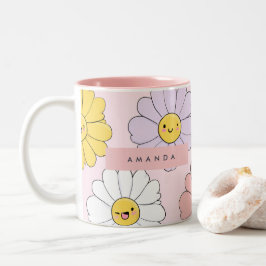 Gepersonaliseerde Schattigee Kawaii Pastel Daisy F Tweekleurige Koffiemok