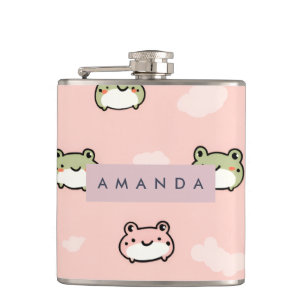Gepersonaliseerde Schattigee Kawaii Pastel Kikker  Heupfles